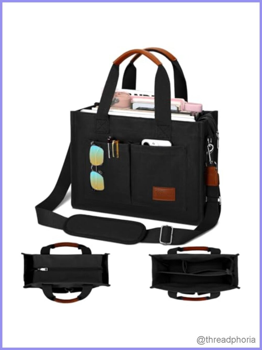 KKXIU Large Canvas Tote Bag with Zipper Compartments Crossbody Shoulder Bag